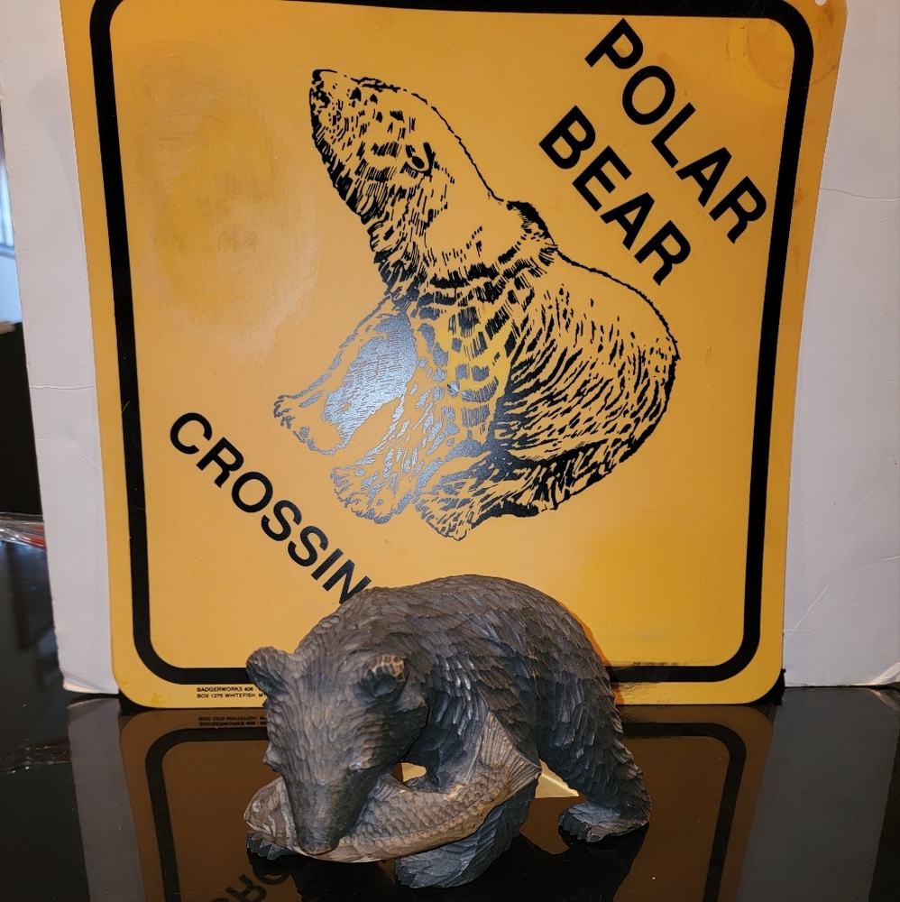 My Bundle  HANDCARVED BEAR WITH FISH IN MOUTH 4.5X 7" LONG AND THE P. BEAR SIGN